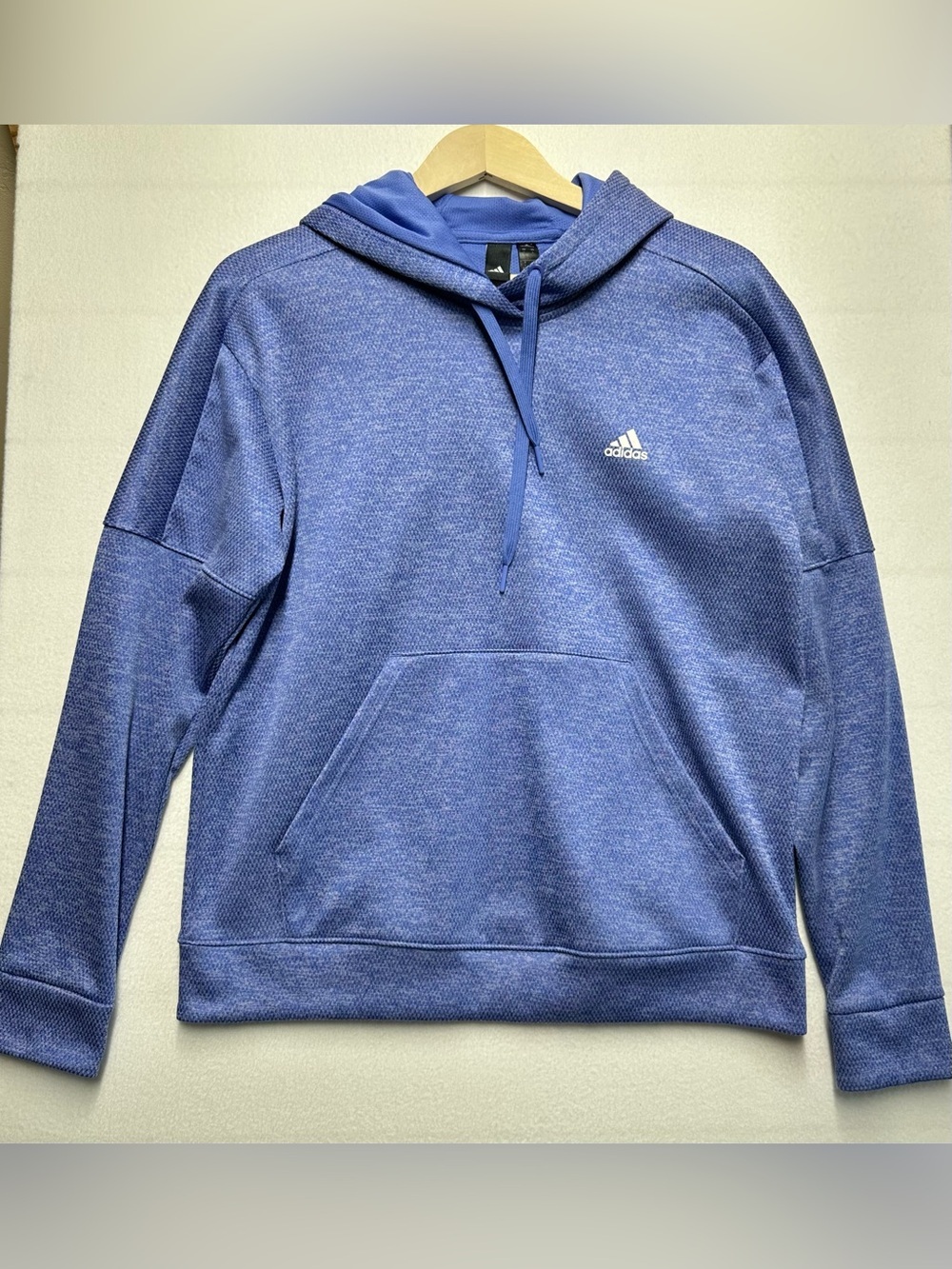 Adidas Men’s Large Blue CLIMAWARM Athletic Pullover Hoodie – Textured Knit